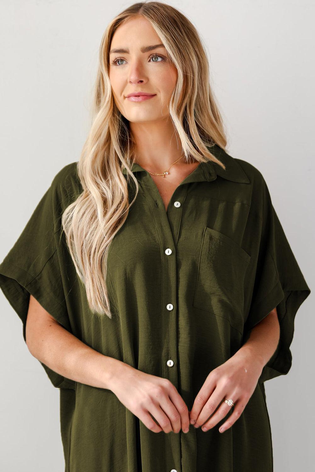 Robe chemisier trapèze à manches courtes, style décontracté et élégant