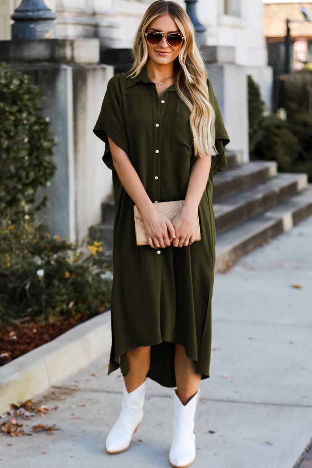 Robe chemisier trapèze à manches courtes, style décontracté et élégant