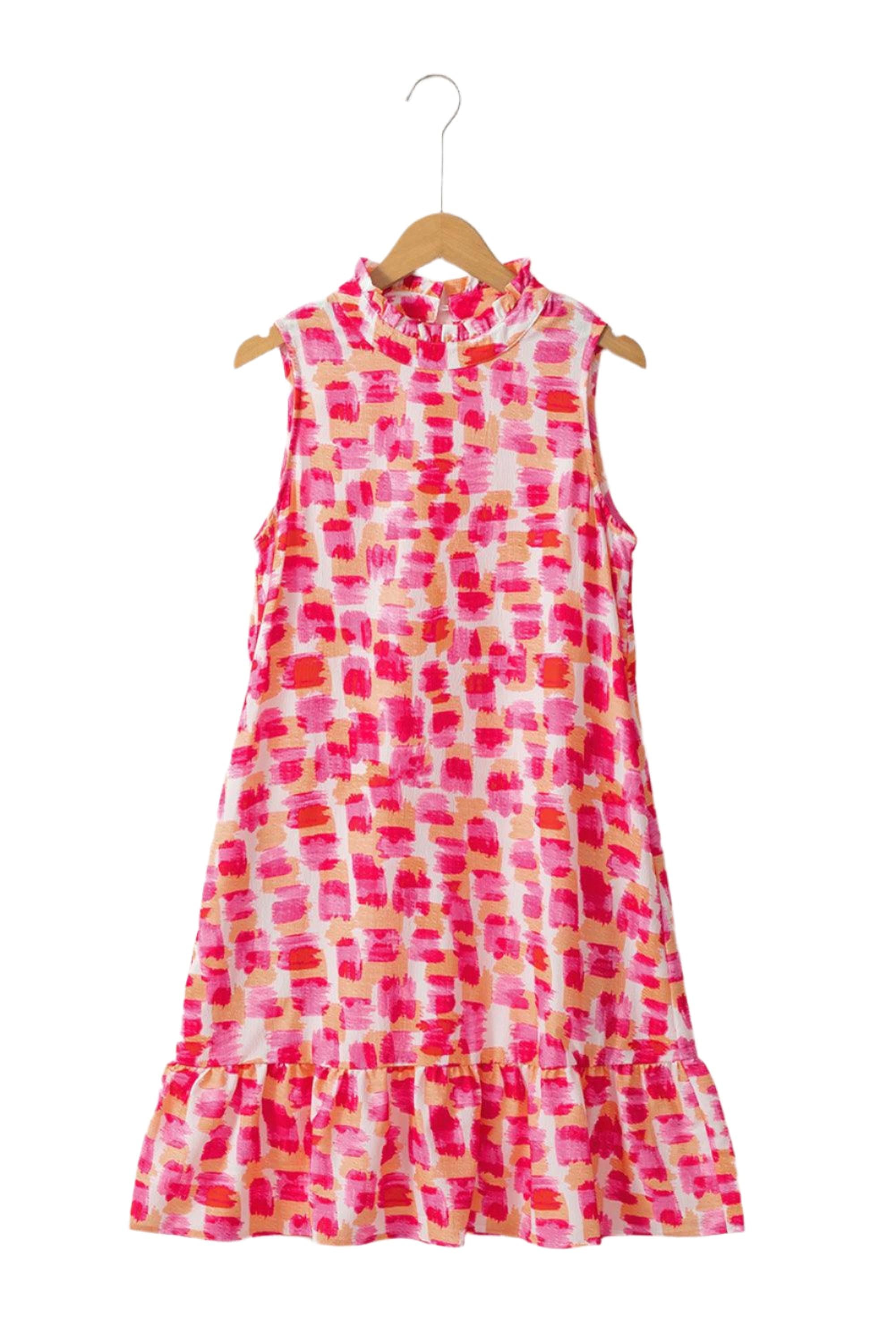 Mini-robe sans manches avec franges et imprimé abstrait