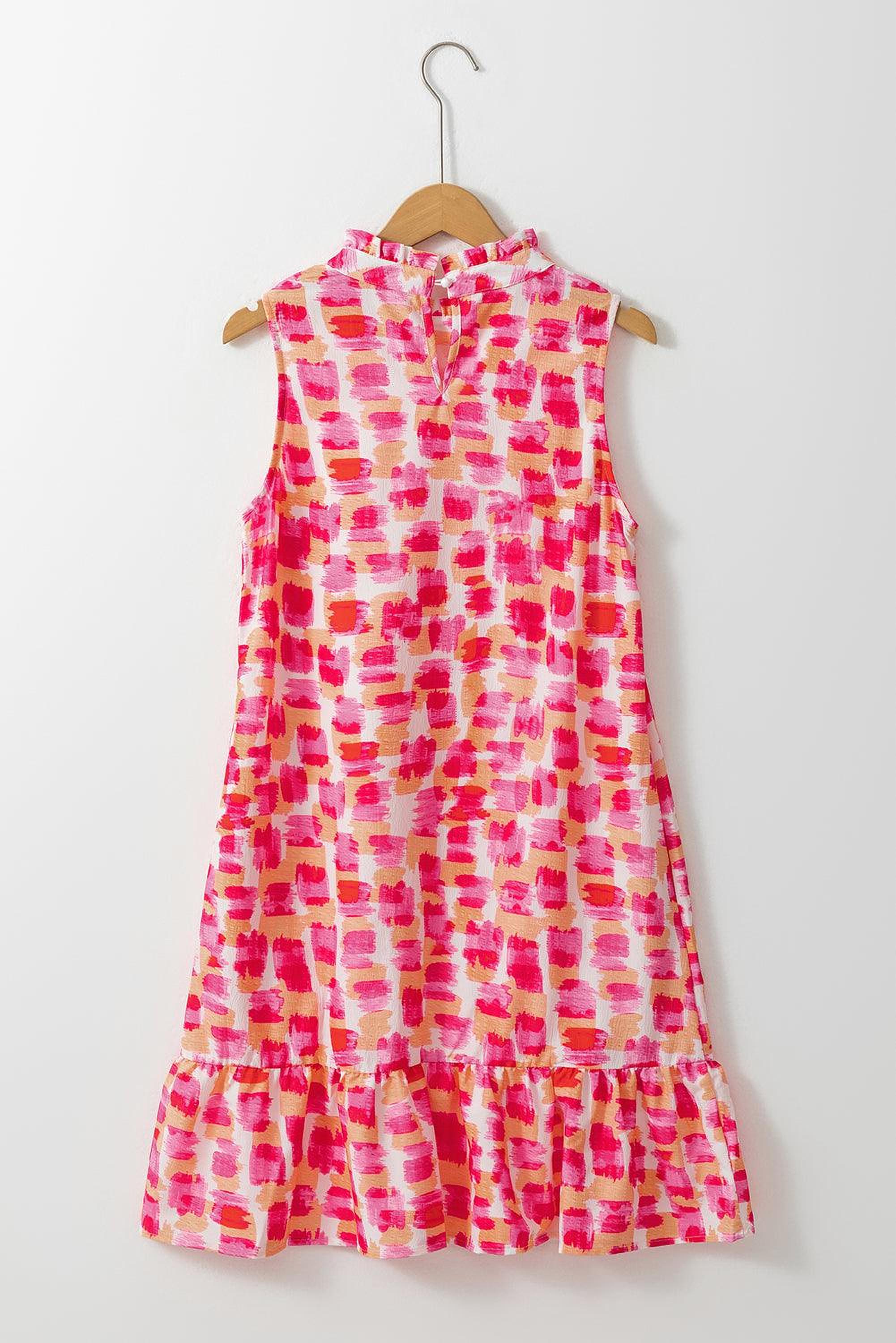 Mini-robe sans manches avec franges et imprimé abstrait