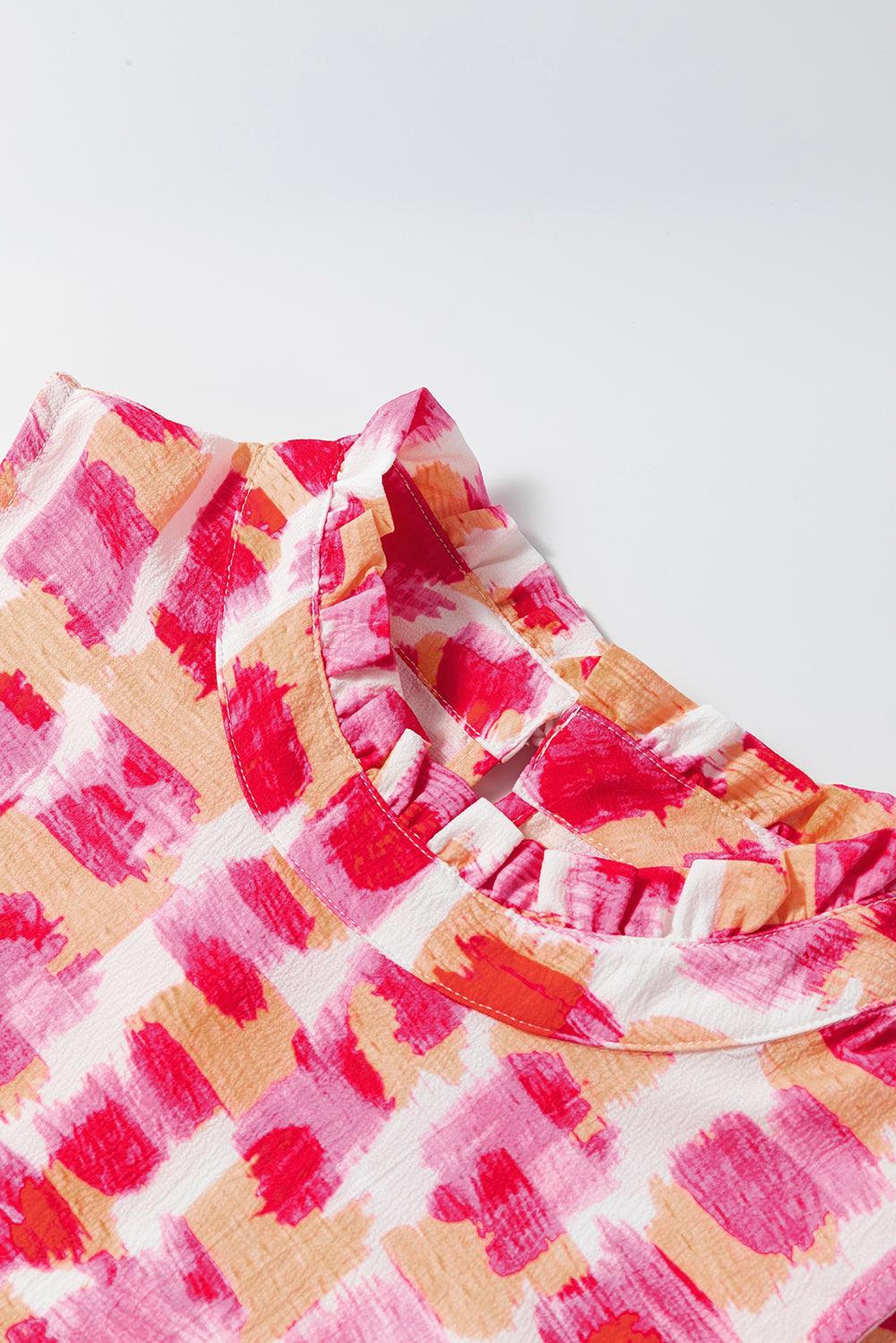 Mini-robe sans manches avec franges et imprimé abstrait