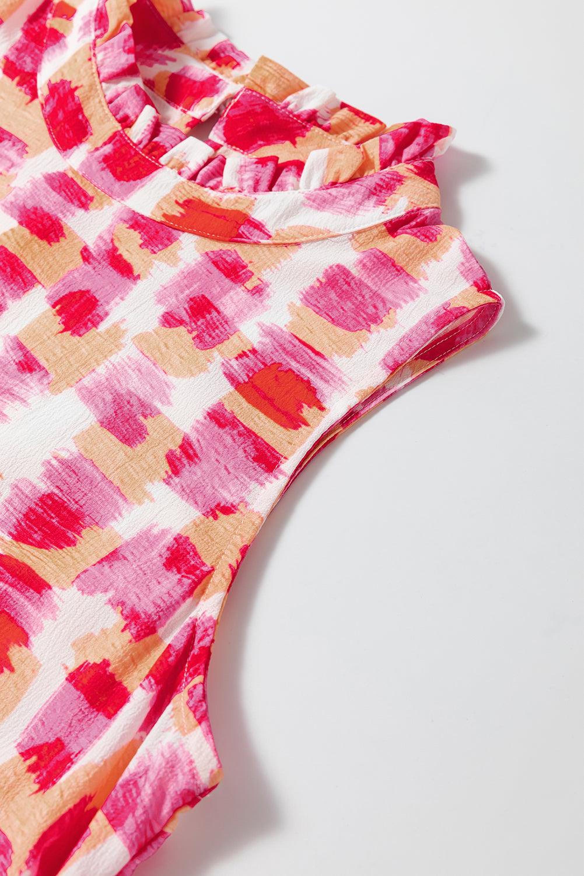 Mini-robe sans manches avec franges et imprimé abstrait