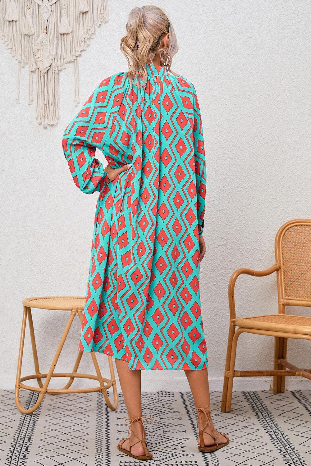 Robe chemisier à imprimé géométrique de style bohème moderne