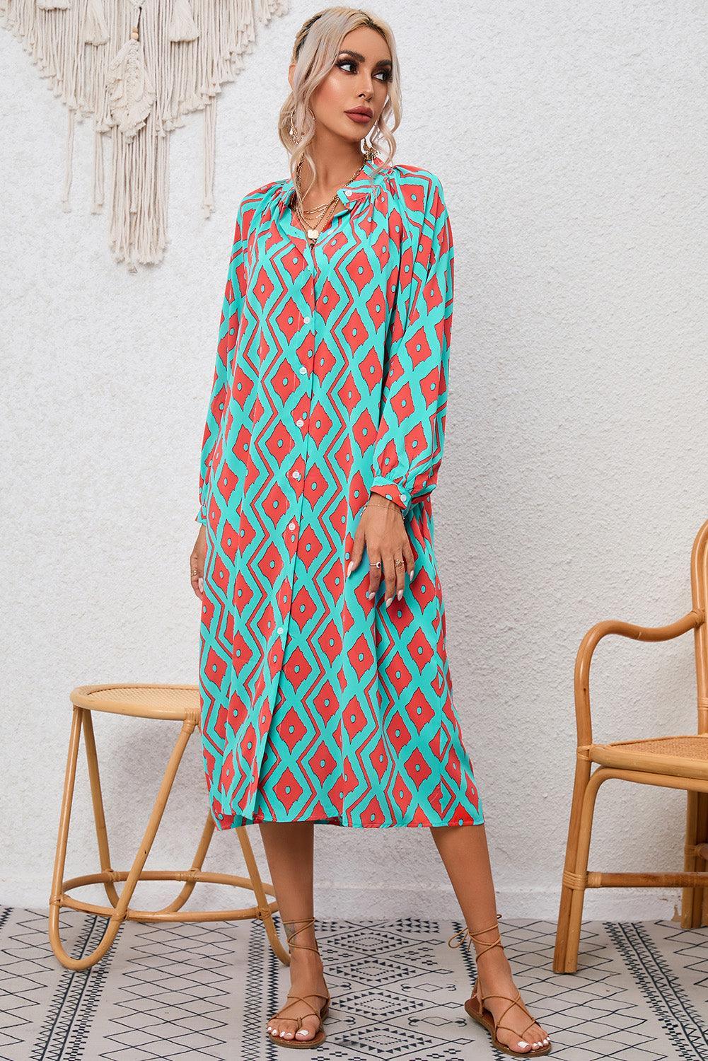 Robe chemisier à imprimé géométrique de style bohème moderne