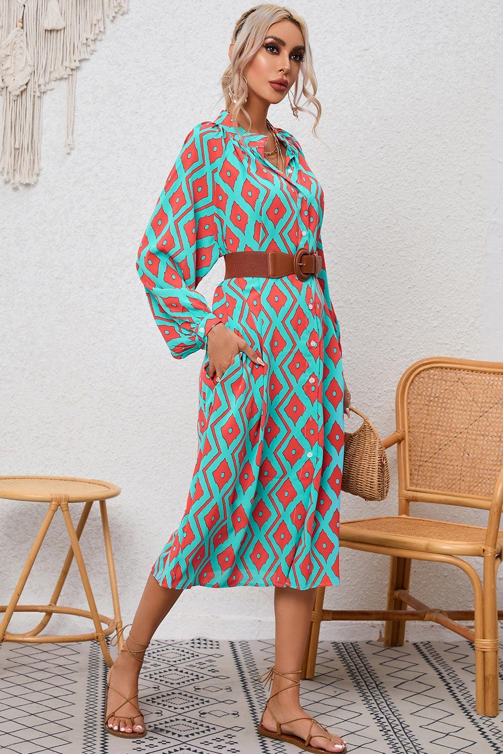 Robe chemisier à imprimé géométrique de style bohème moderne