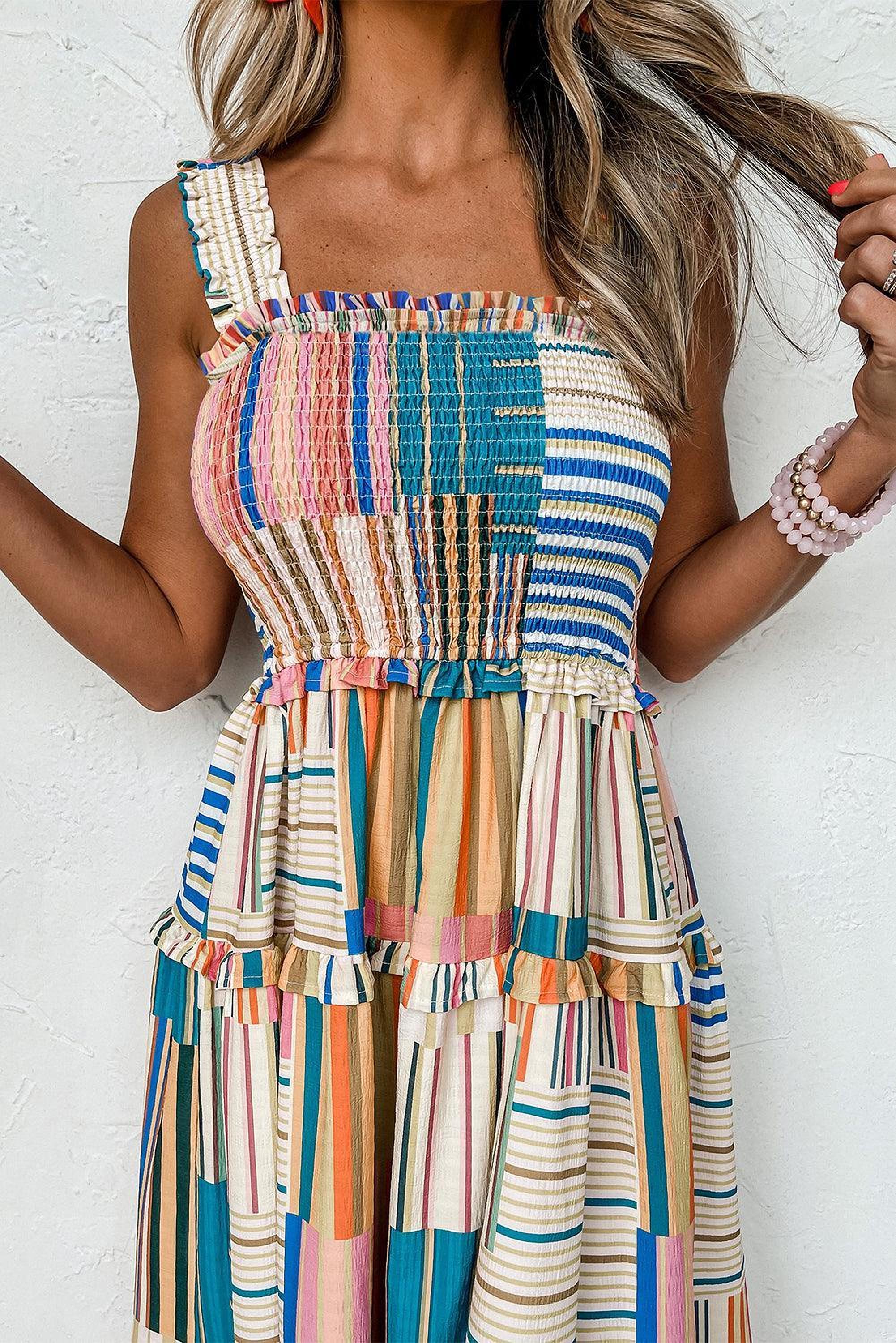 Robe maxi rayée avec effet smock