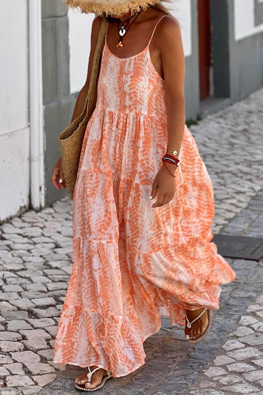 Robe maxi avec imprimé abstrait et bretelles spaghetti