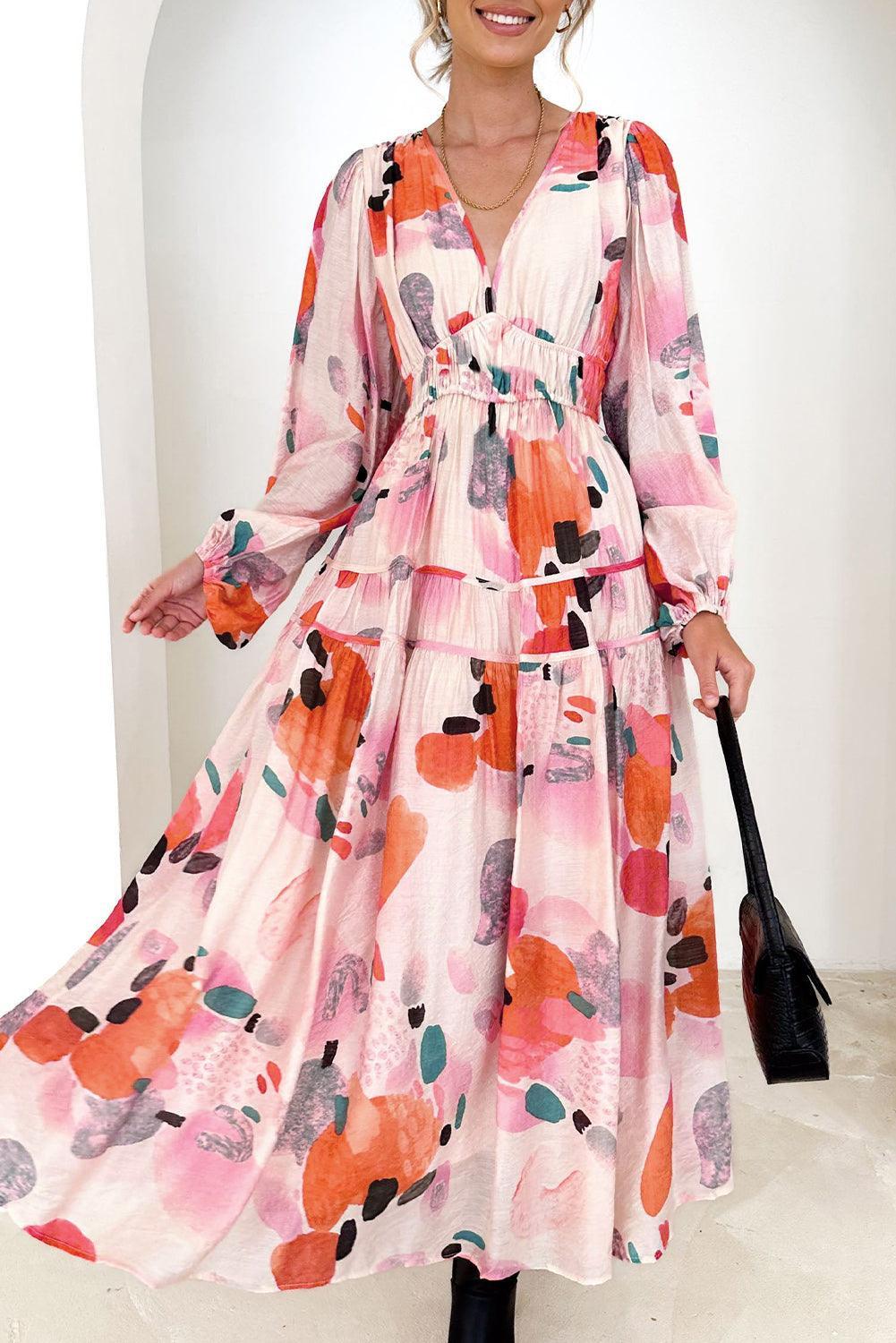 Maxi-robe élégante et plissée avec manches longues