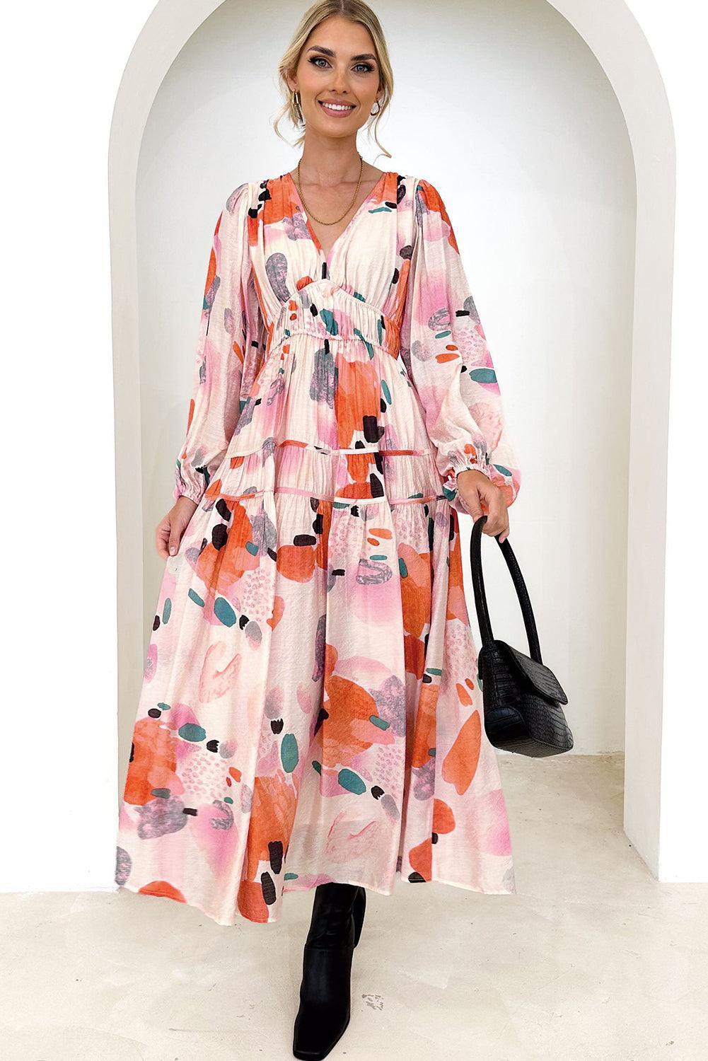 Maxi-robe élégante et plissée avec manches longues