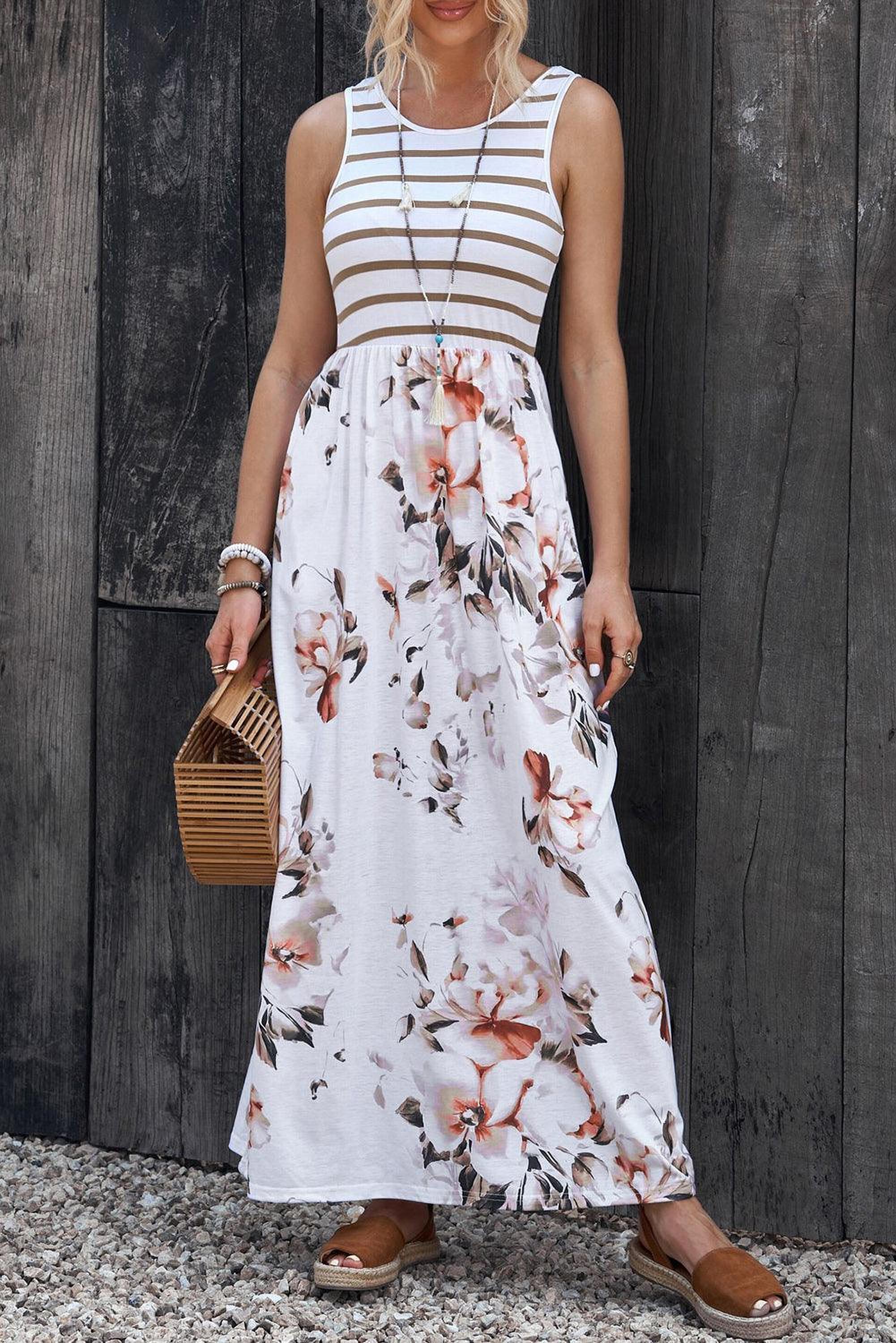 Robe maxi à rayures florales avec poches
