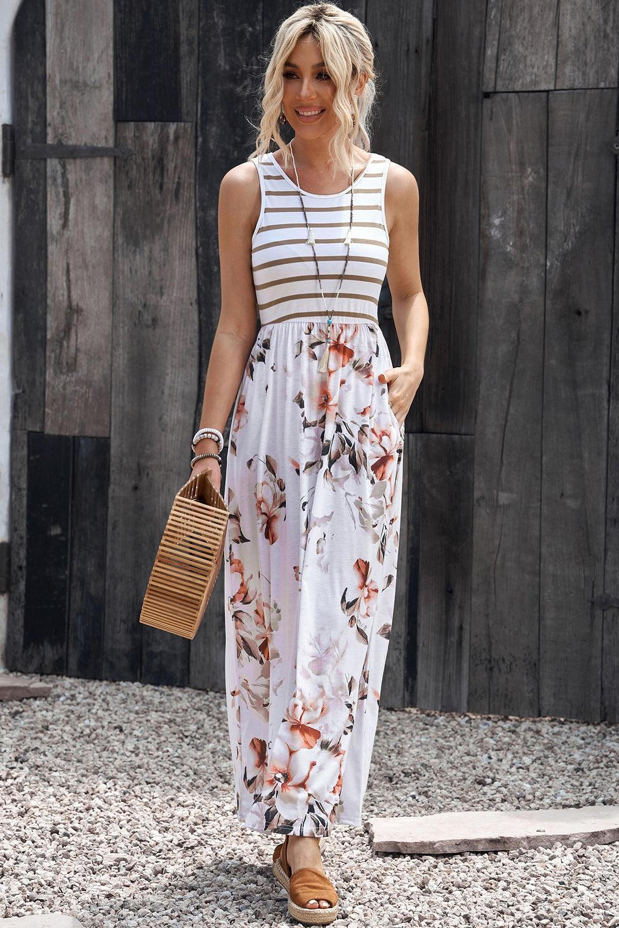 Robe maxi à rayures florales avec poches