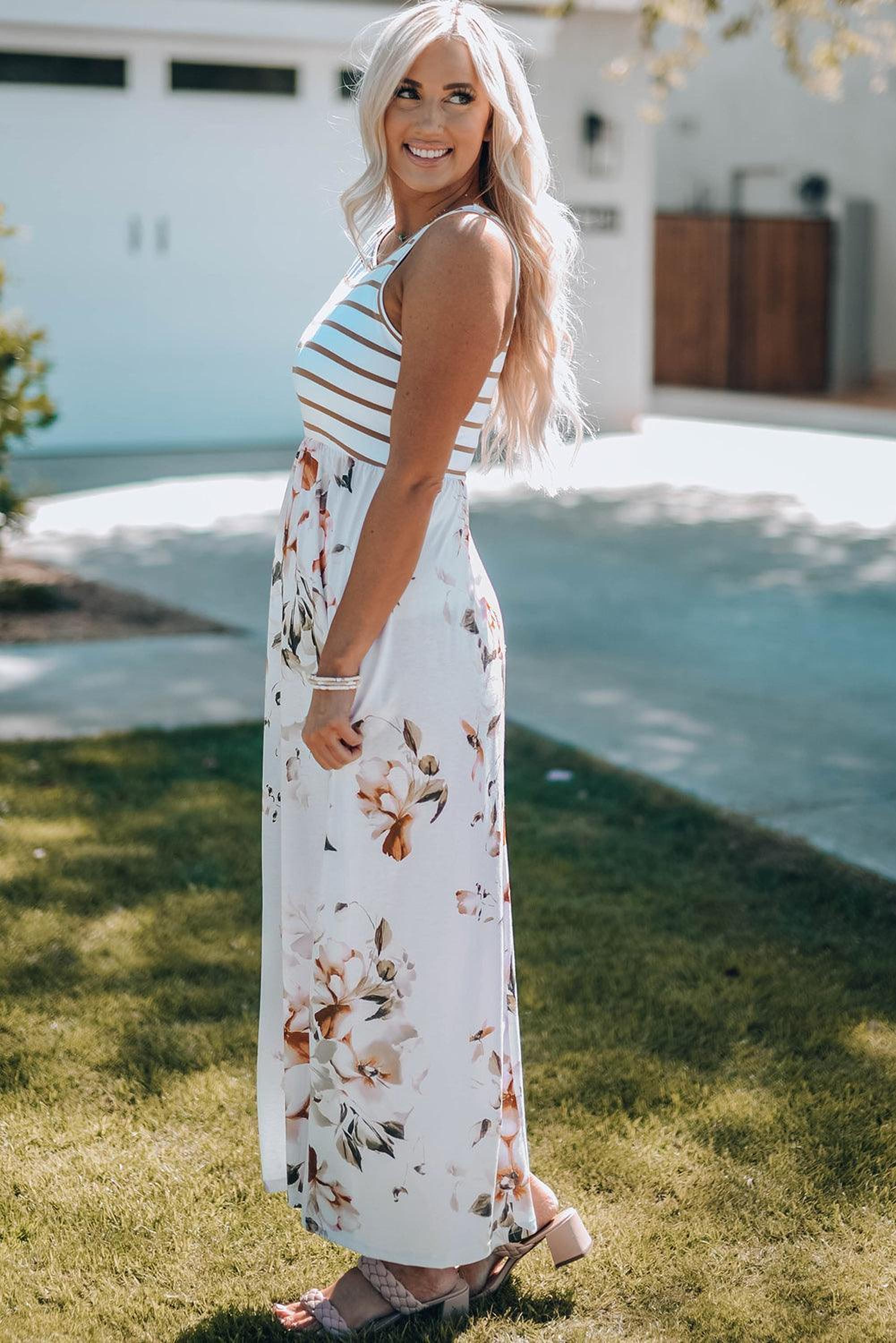 Robe maxi à rayures florales avec poches