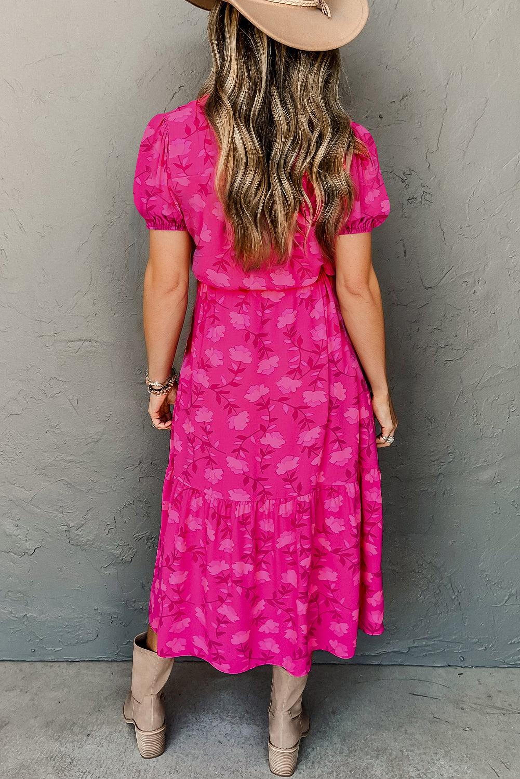Robe midi plissée avec motifs de roses