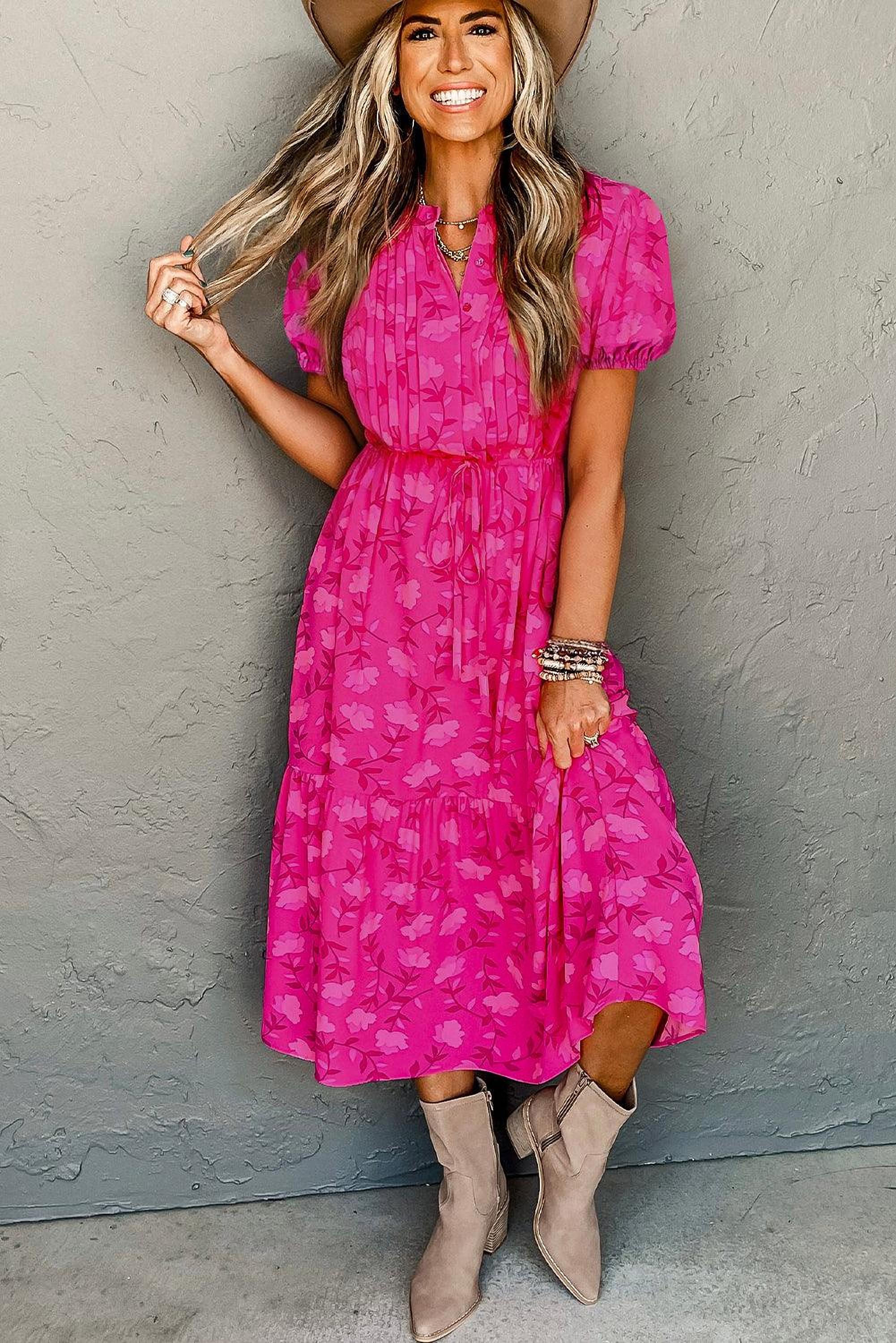 Robe midi plissée avec motifs de roses