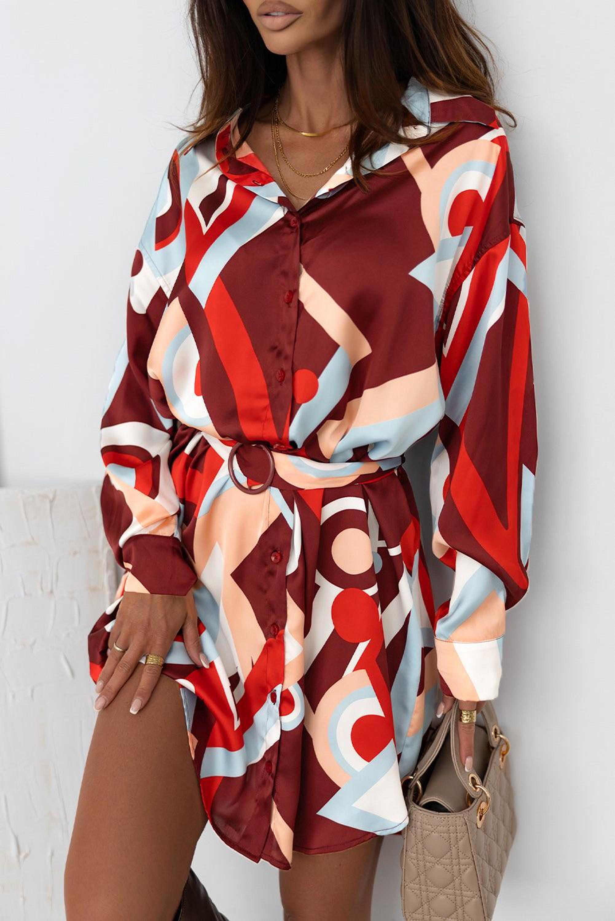 Mini-robe imprimée avec motif abstrait et accompagnée d'une ceinture