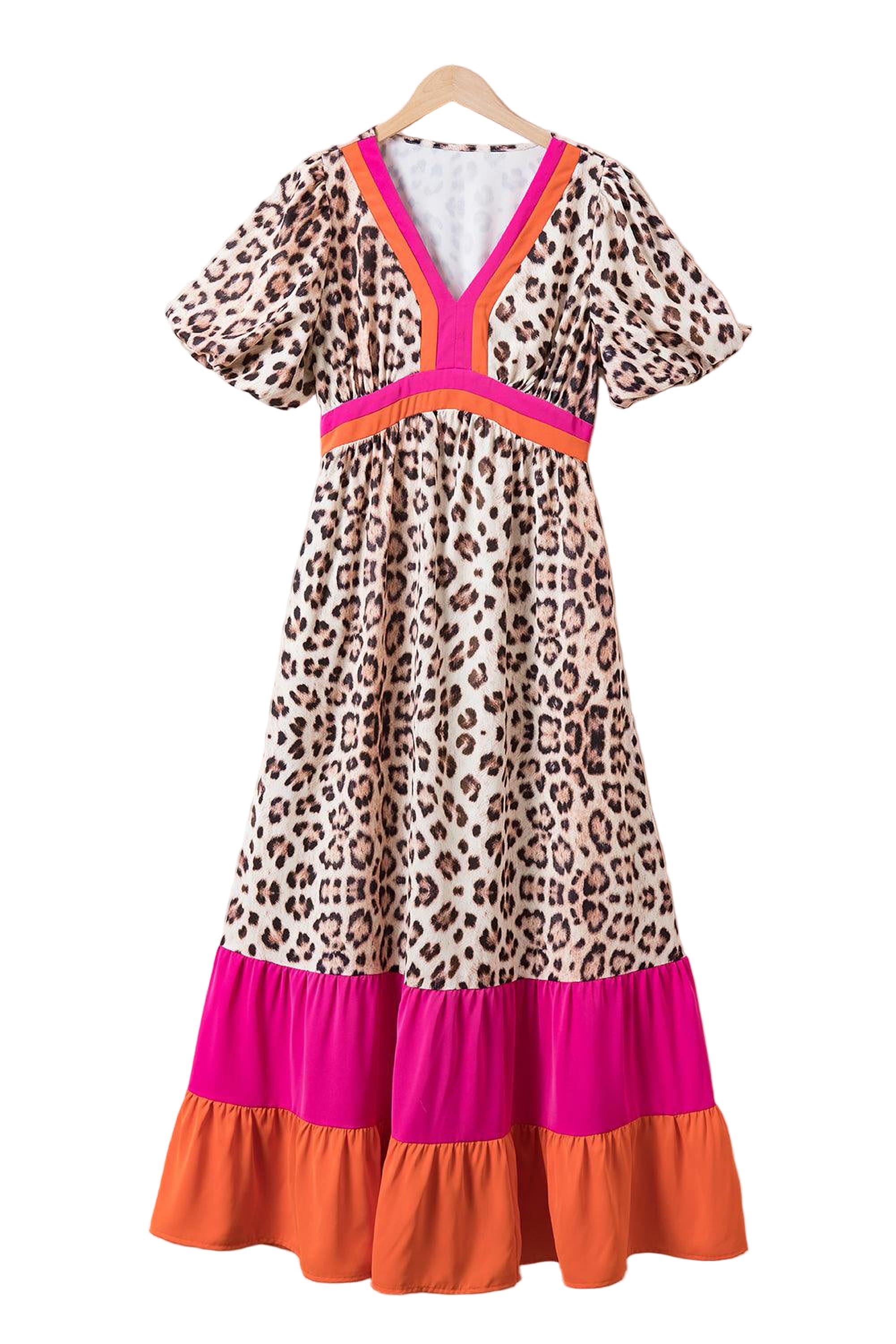 Maxi robe à imprimé léopard avec manches bouffantes