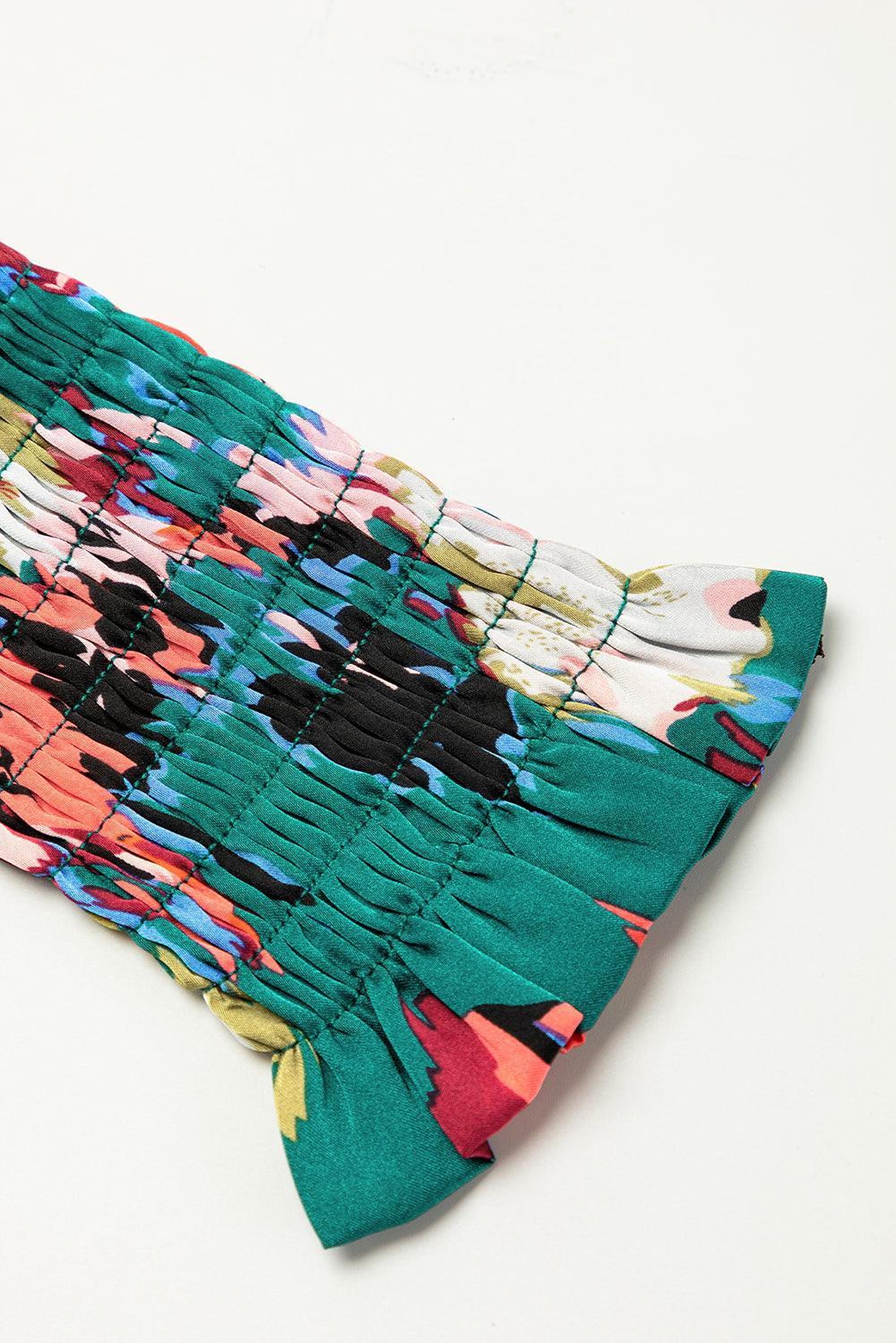 Robe à imprimé abstrait avec volants et ceinture à nœud