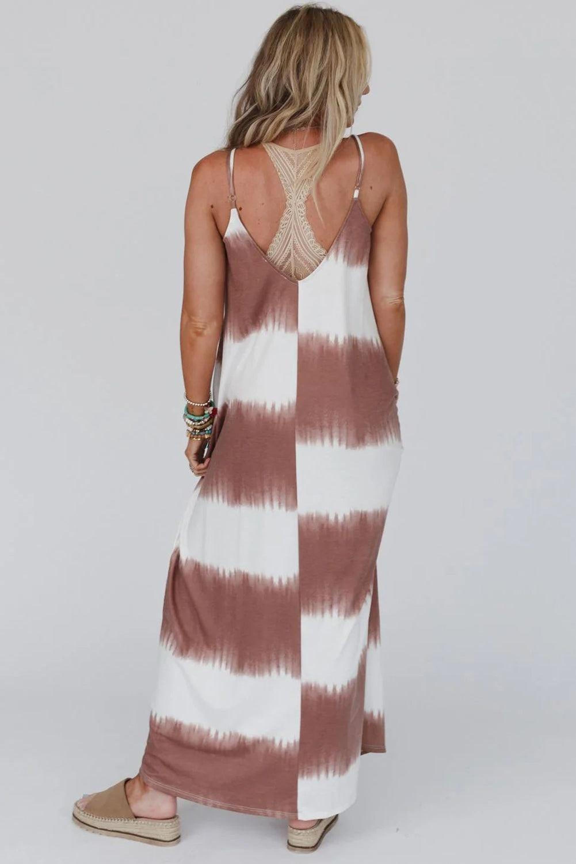 Maxi-jupe rayée tie-dye avec fines bretelles