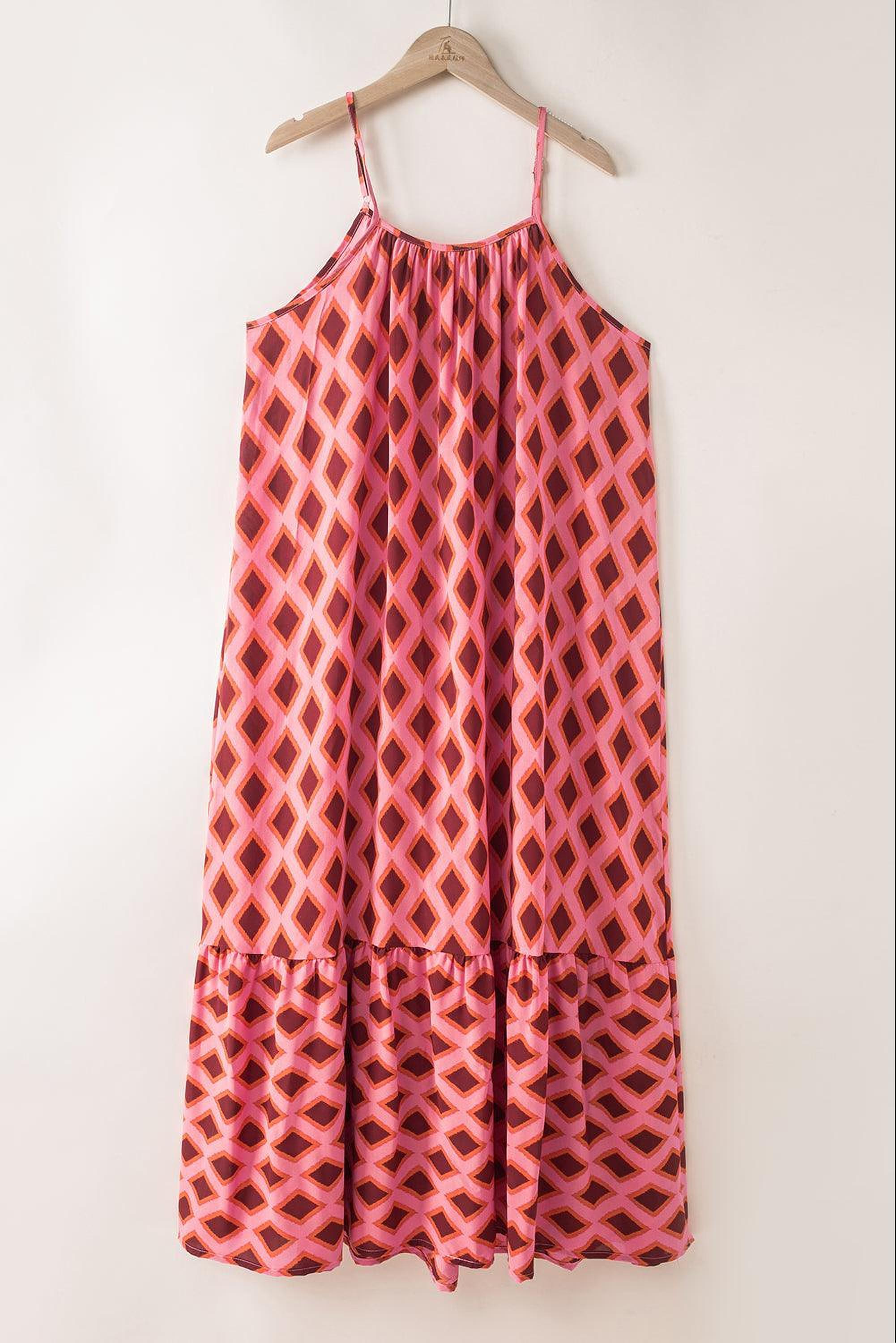 Maxi robe sans manches avec imprimé géométrique élégant