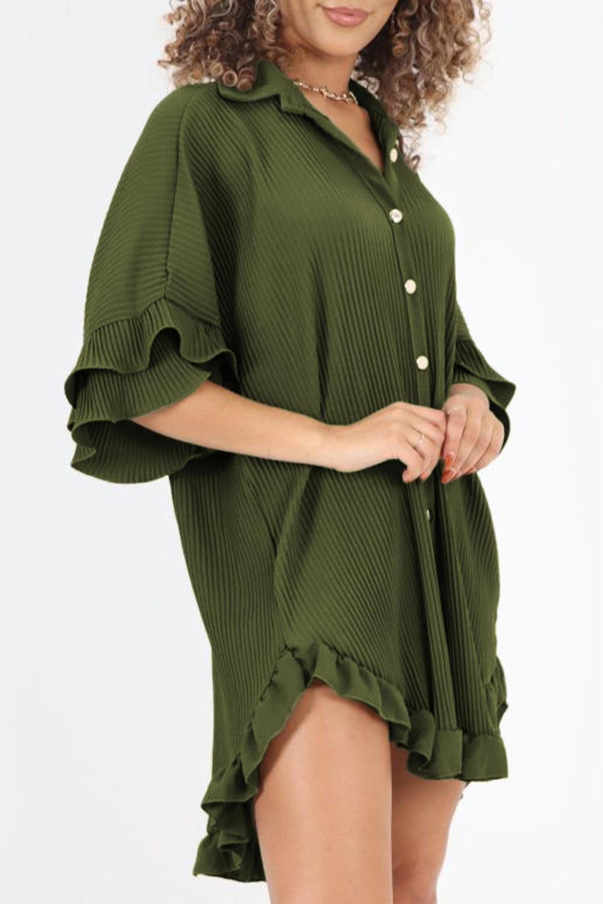 Robe chemise avec ourlet haut-bas et manches à volants