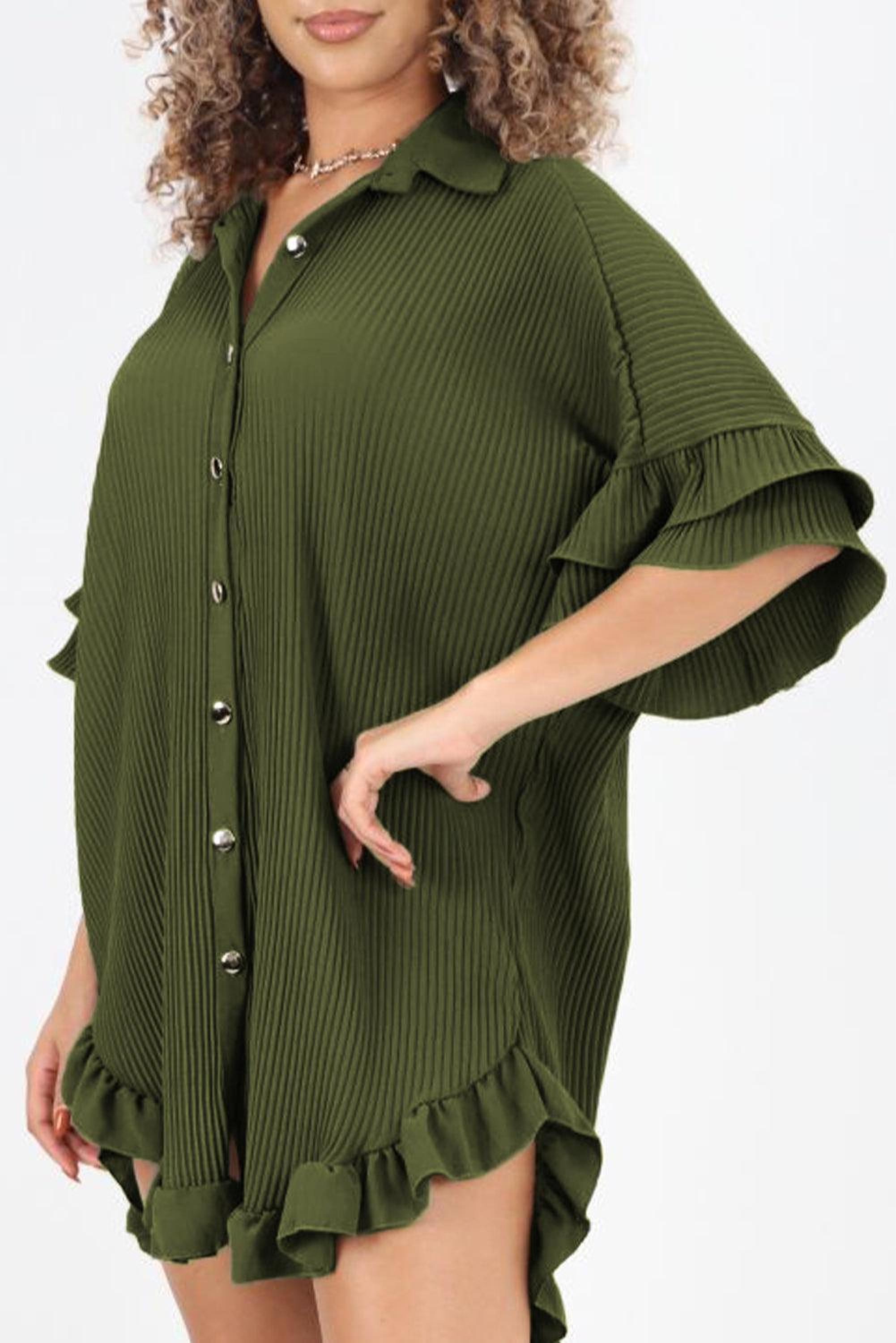 Robe chemise avec ourlet haut-bas et manches à volants