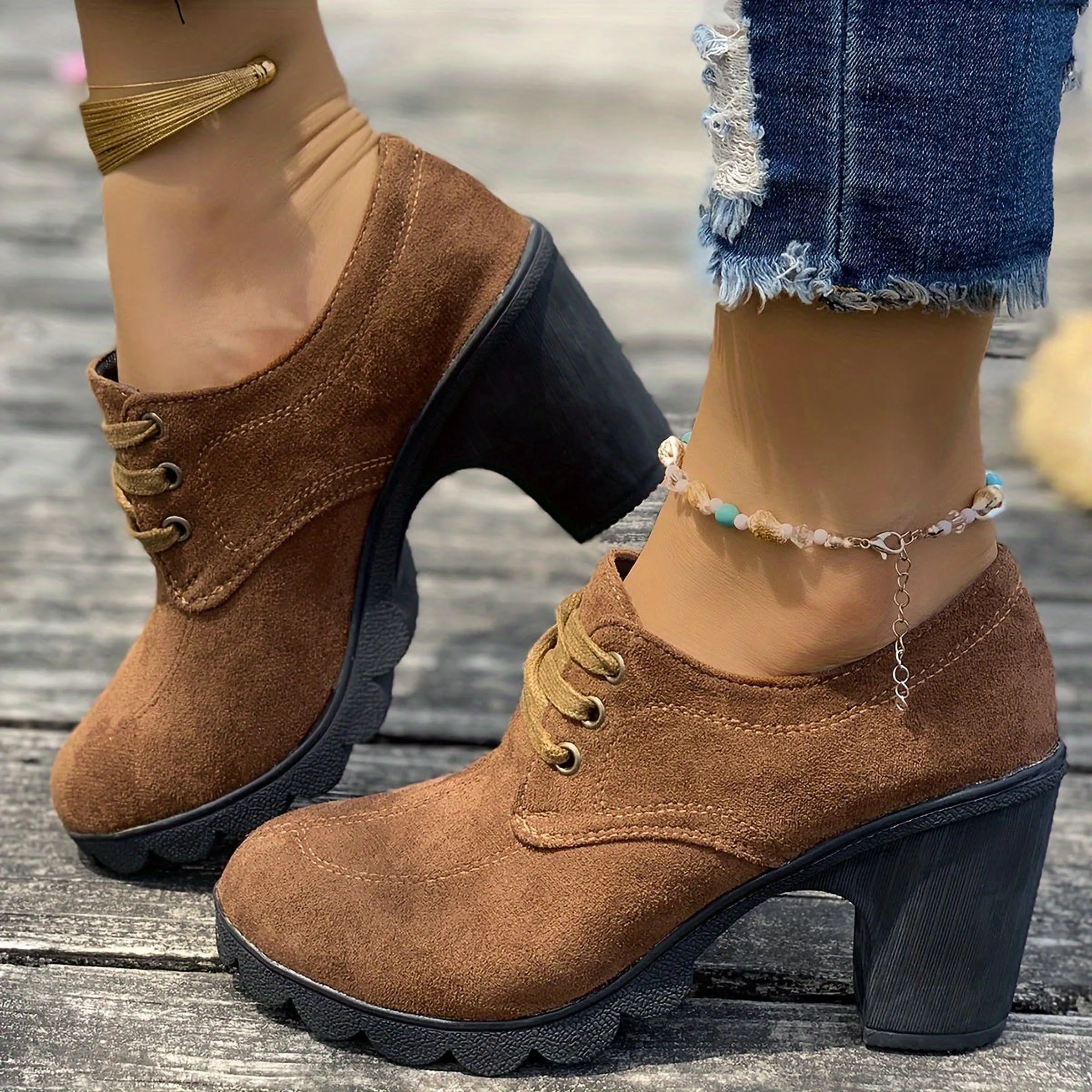 Robuste Passé Bottines | Bottines à Talon Chunky pour Style Rétro