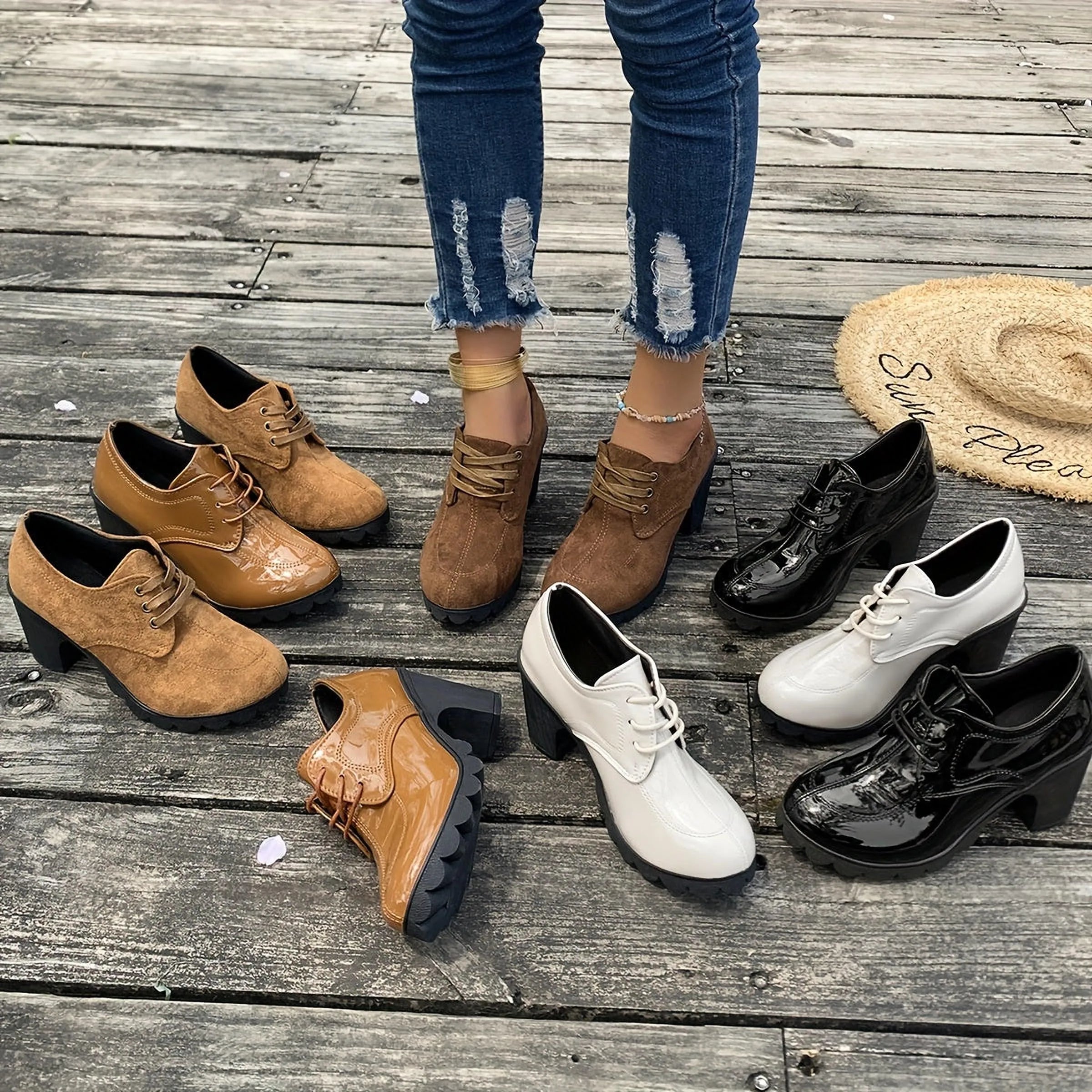 Robuste Passé Bottines | Bottines à Talon Chunky pour Style Rétro