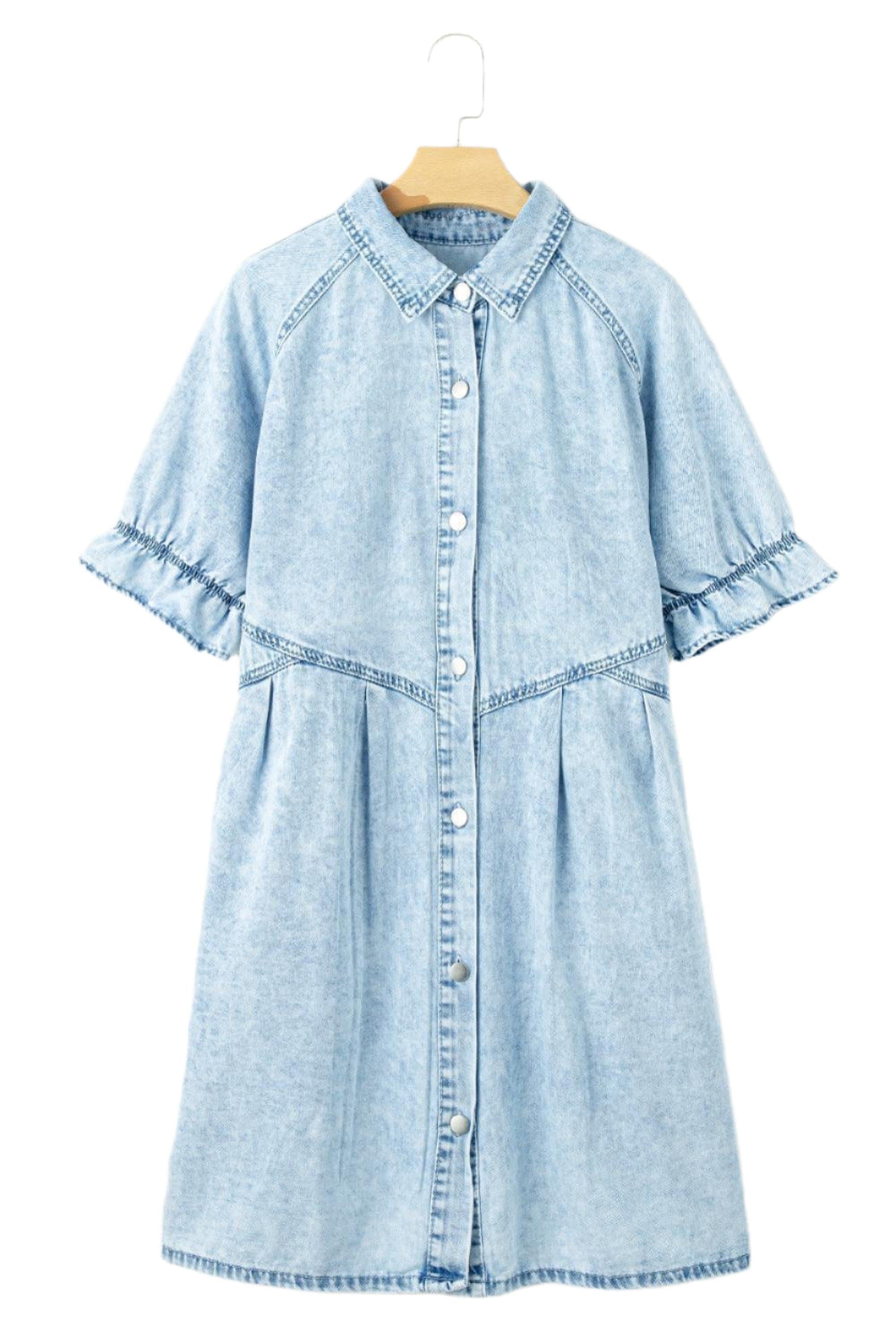 Robe en denim lavée aux minéraux avec ruches élégantes